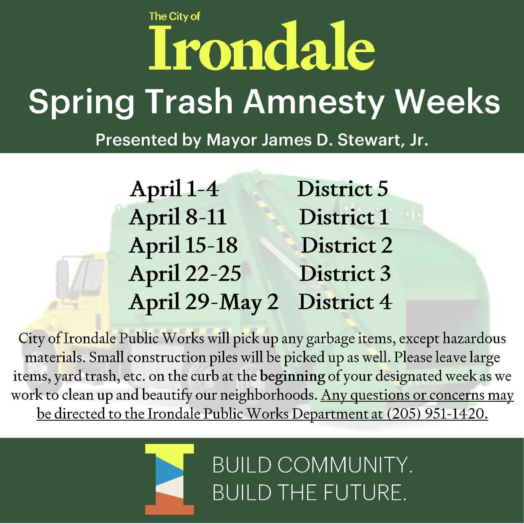 Amnesty Week Irondale Spring Trash Amnesty Weeks - City of Irondale